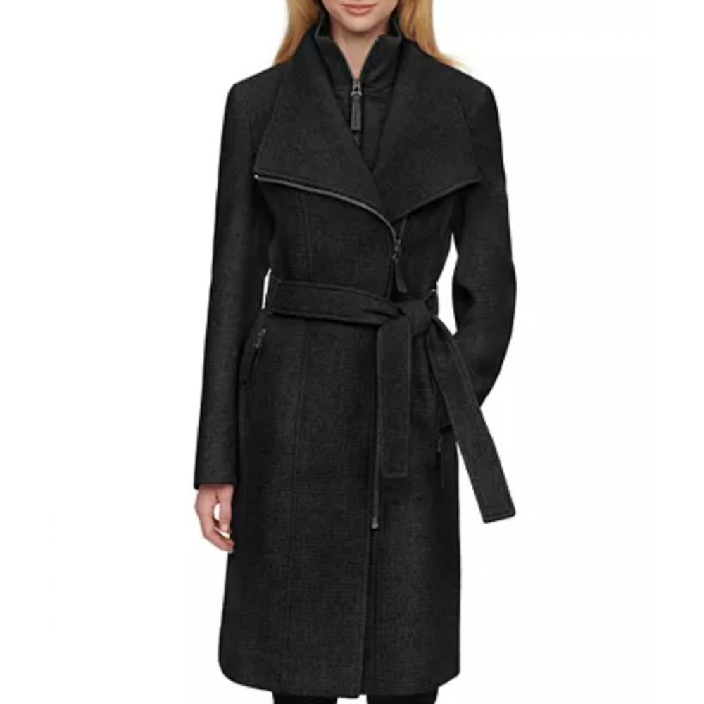 Calvin klein black wrap coat